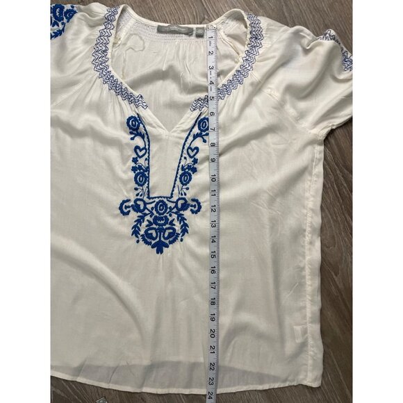 NY Collection White Embroidered Short Sleeved Boho Cotton Blouse Top Sz SP - Picture 10 of 11